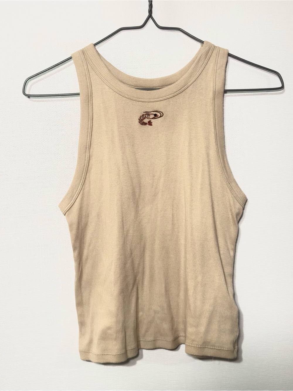 a new day Tan Ribbed Tank Top with Embroidered Shrimp SIZE M
